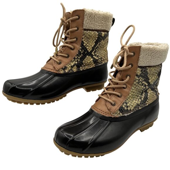 Sam Edelman Shoes - Sam Edelman Womens 7M Duck Boots Leather Upper Faux Fur Snake Pattern Waterproof